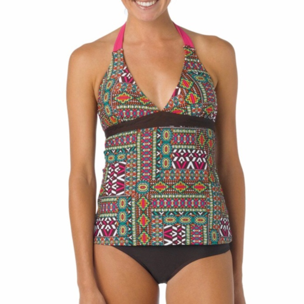 PrAna Lahari Tankini Top Espresso Patchwork